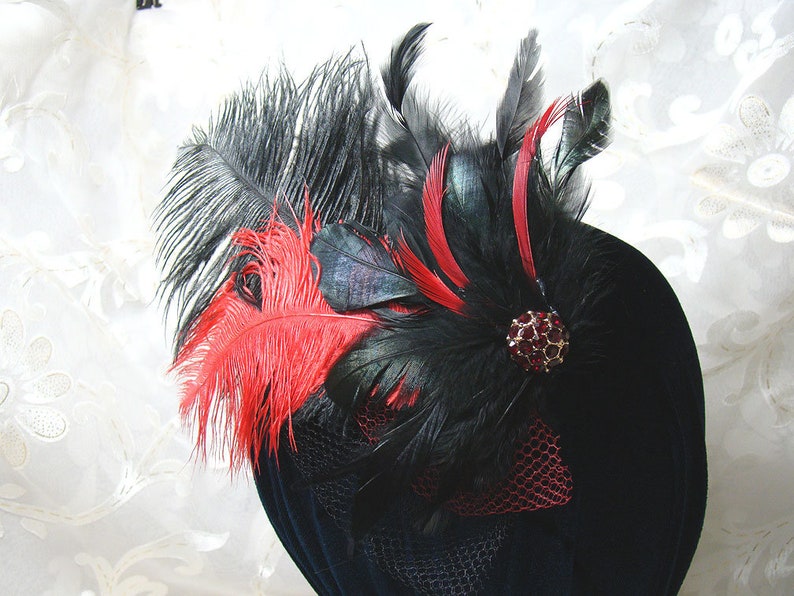 Black and Red Ostrich Feather Fascinator 10 image 2