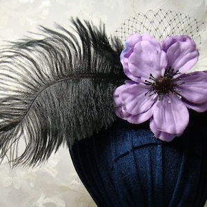 Purple Flower and Black Ostrich Feather Fascinator 5