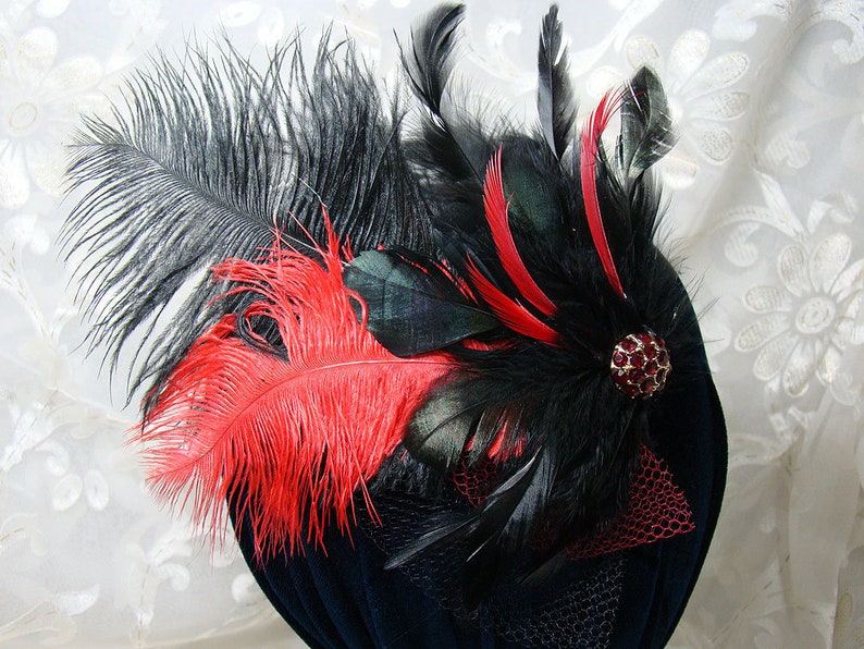 Black and Red Ostrich Feather Fascinator 10 image 3
