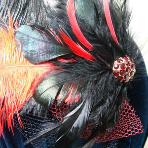 Black and Red Ostrich Feather Fascinator 10 image 4