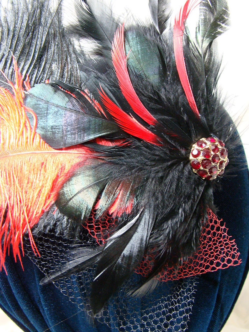 Black and Red Ostrich Feather Fascinator 10 image 4