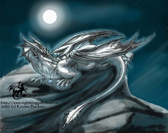 SilverMoon Nightwing: MoonLight Dragoness - Matted Art Print