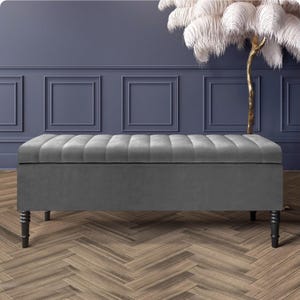 Paris Velvet Storage Ottoman Box, Shoe Changing Bench, Footstool with Legs