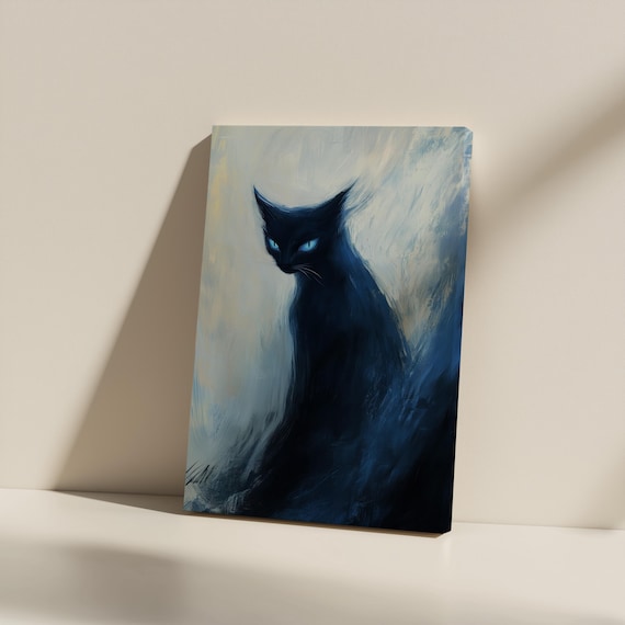 Mystic Black Cat Wall Art – Abstract Feline Canvas, Mysterious Gothic Cat Print, Spiritual Witch Aesthetic, Dark Fantasy Home Decor
