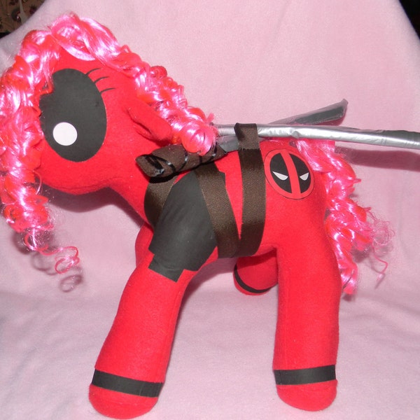 Custom Handmade Pinkiepool Pinkie Pie/Deadpool Plush with Styleable Hair My Little Pony MLP FIM Brony