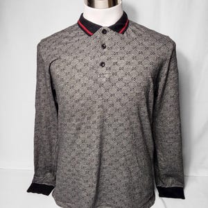Authentic Vintage Gucci Monogram Polo Shirt | Grey Cotton Knitwear (Size L)