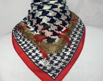 Vintage Celine Houndstooth Belt and Ribbon Handkerchief / Neckerchief / Bandana