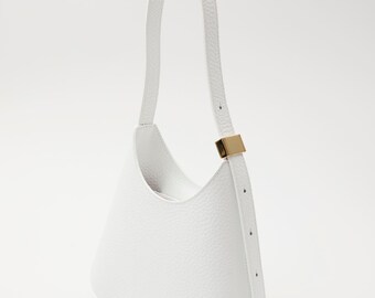 Bolsa Hobo em Couro Italiano Creme, Bolsa de Ombro Crescente Creme, Bolsa Transversal Minimalista Marfim, Presente de Luxo para Ela, Fabricada na Itália