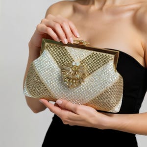 Gold Rhinestone Clutch,Sparkly Evening Purse for Weddings,Crystal Shoulder Bag for Parties,bling Bridal Prom Bag,Elegant Formal Handbag Gift
