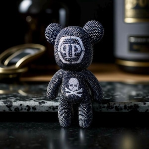 Crystal Bear Statue with Rhinestones, Handmade Bearbrick Pop Art Sculpture, Unique Home Decor Art Piece, Sparkly Gift for Art Lovers