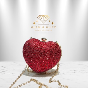 Heart Rhinestone Evening Clutc, Crystal Wedding Prom Party Bag, Bridal Ceremony Bling Purse, Luxury Formal crossbody bag, Party Purse