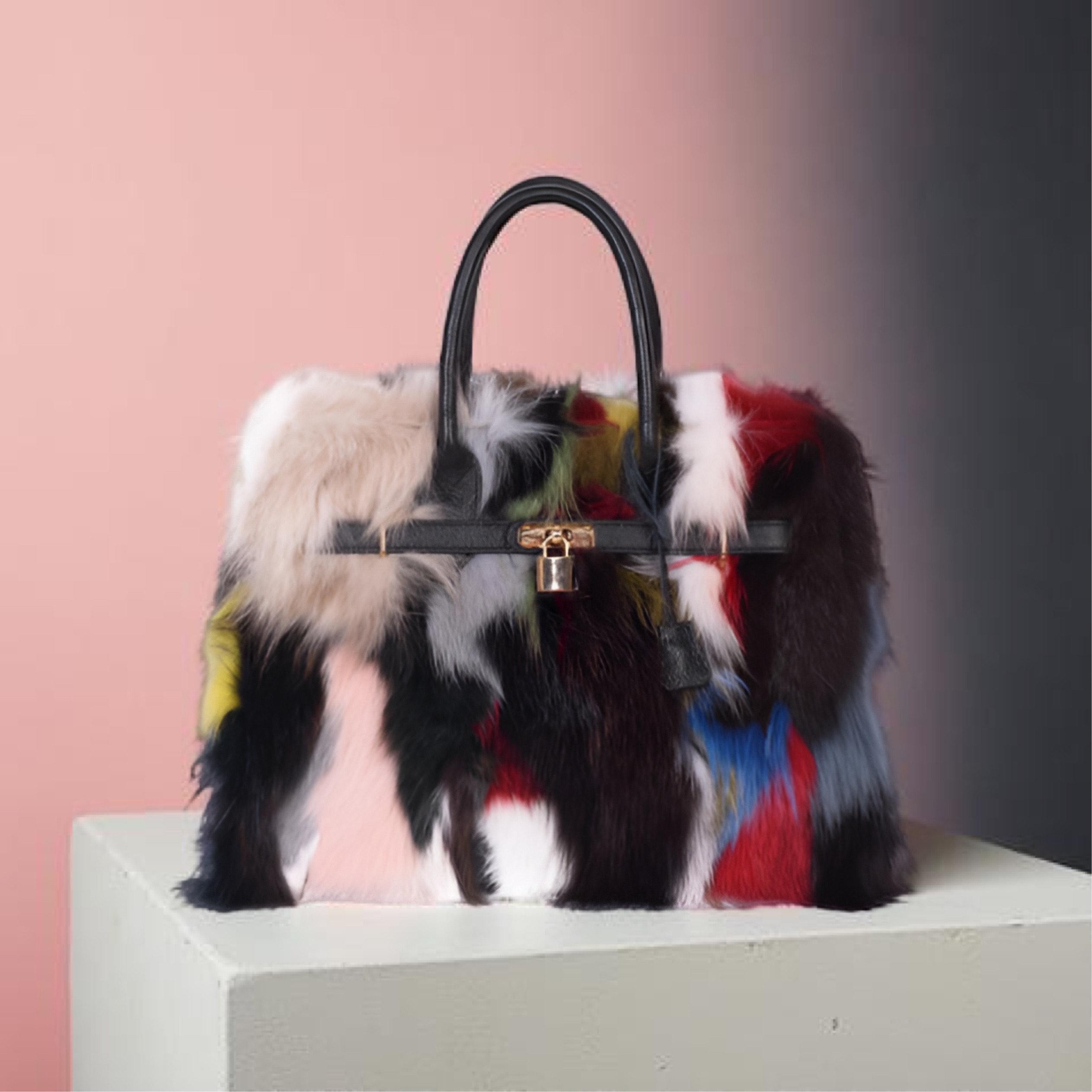Brand New Multi Color Fur and Leather Bag Multicolor Fox Fur Handbag - 100% Real Fur Coats - Haute Acorn main image 4