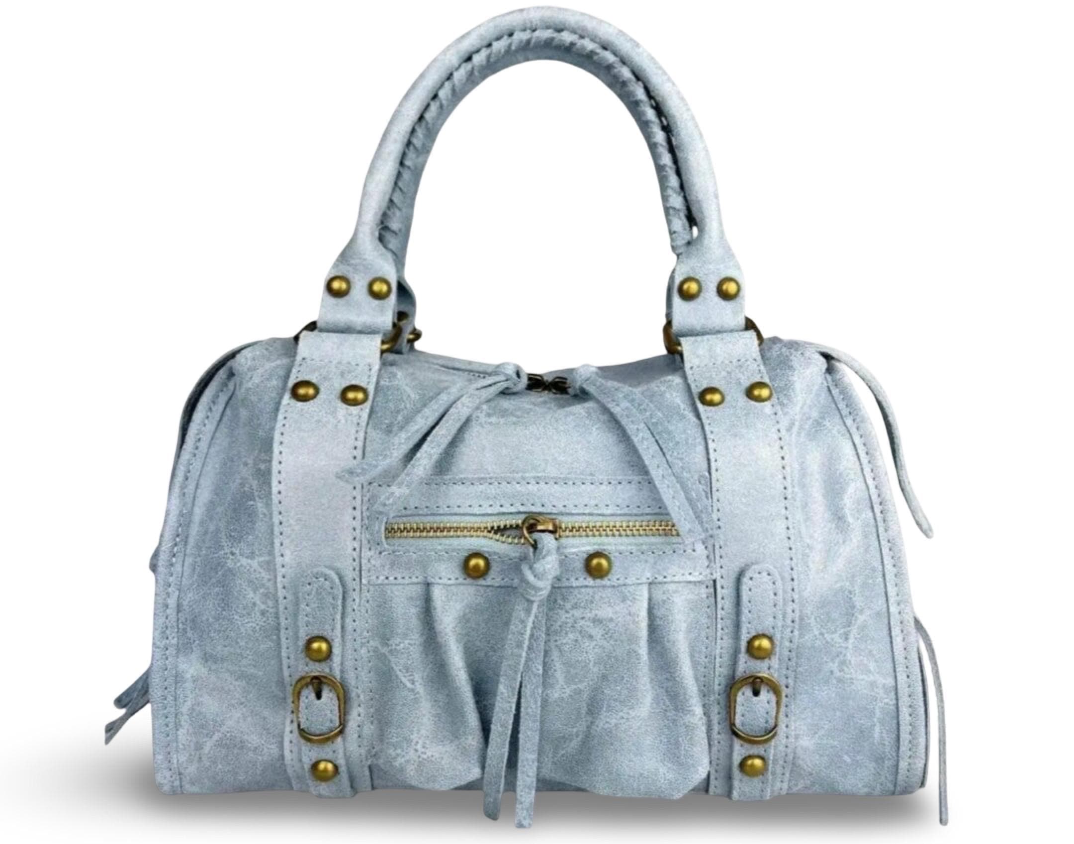 Blue Italian Leather Studded Bag - Etsy Canada