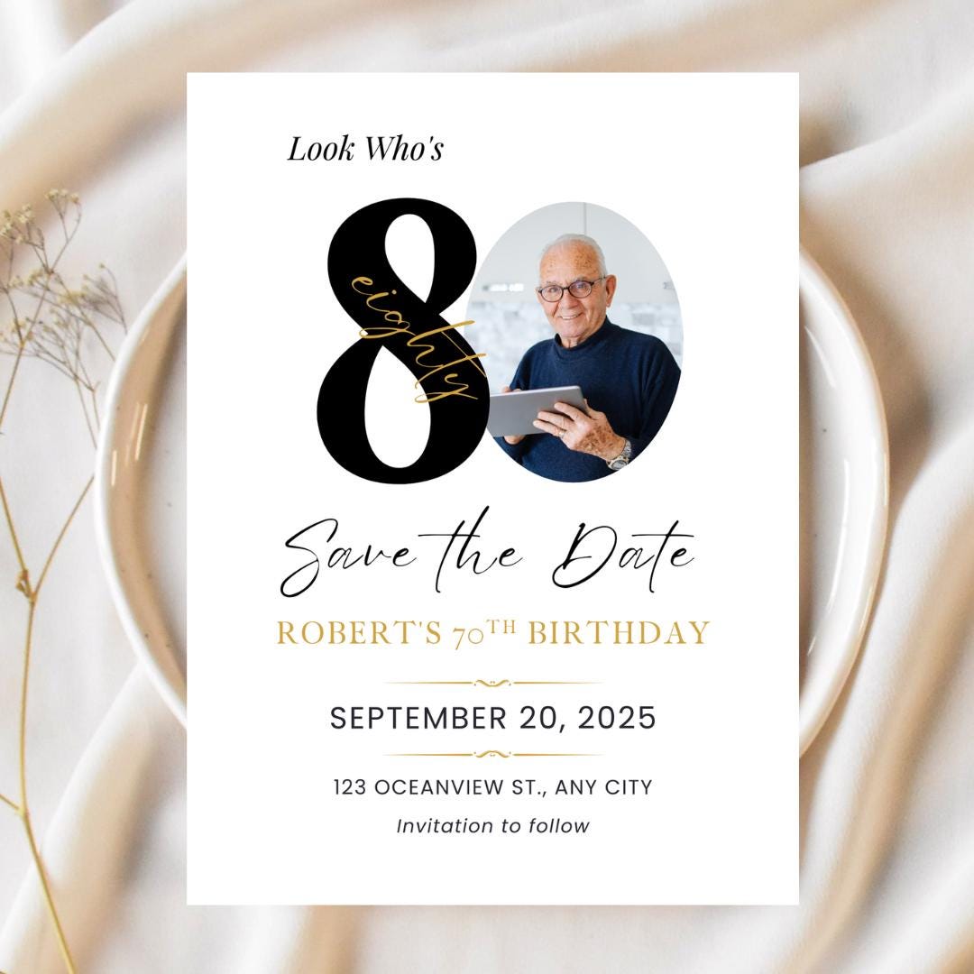 Save the Date 80th Birthday Invitation Digital Download Photo Editable  Template 80 Year Old Birthday Party Invite for Men or Women, 077 - Etsy  Israel, image size:1080x1080