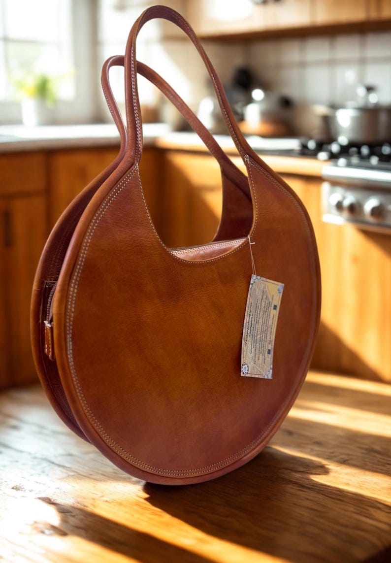 Sac à Main En Cuir Artisanal Marron - Style Bohème Avec Pierre Verte - Neuf Sans étiquettes
