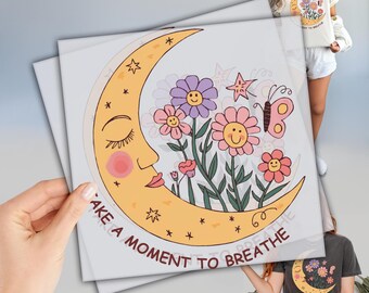 Retro Take A Moment To Breathe Dtf, Ready to Press DTF Transfers, Boho Summer Dtf, Women Inspirational DTF, Direct To Film