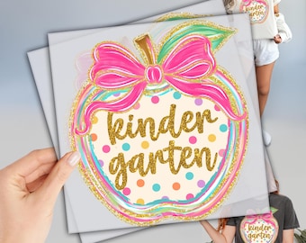 Personalized Grade DTF, Faux Glitter Apple Kindergarden Heat Transfer - Fast Peel