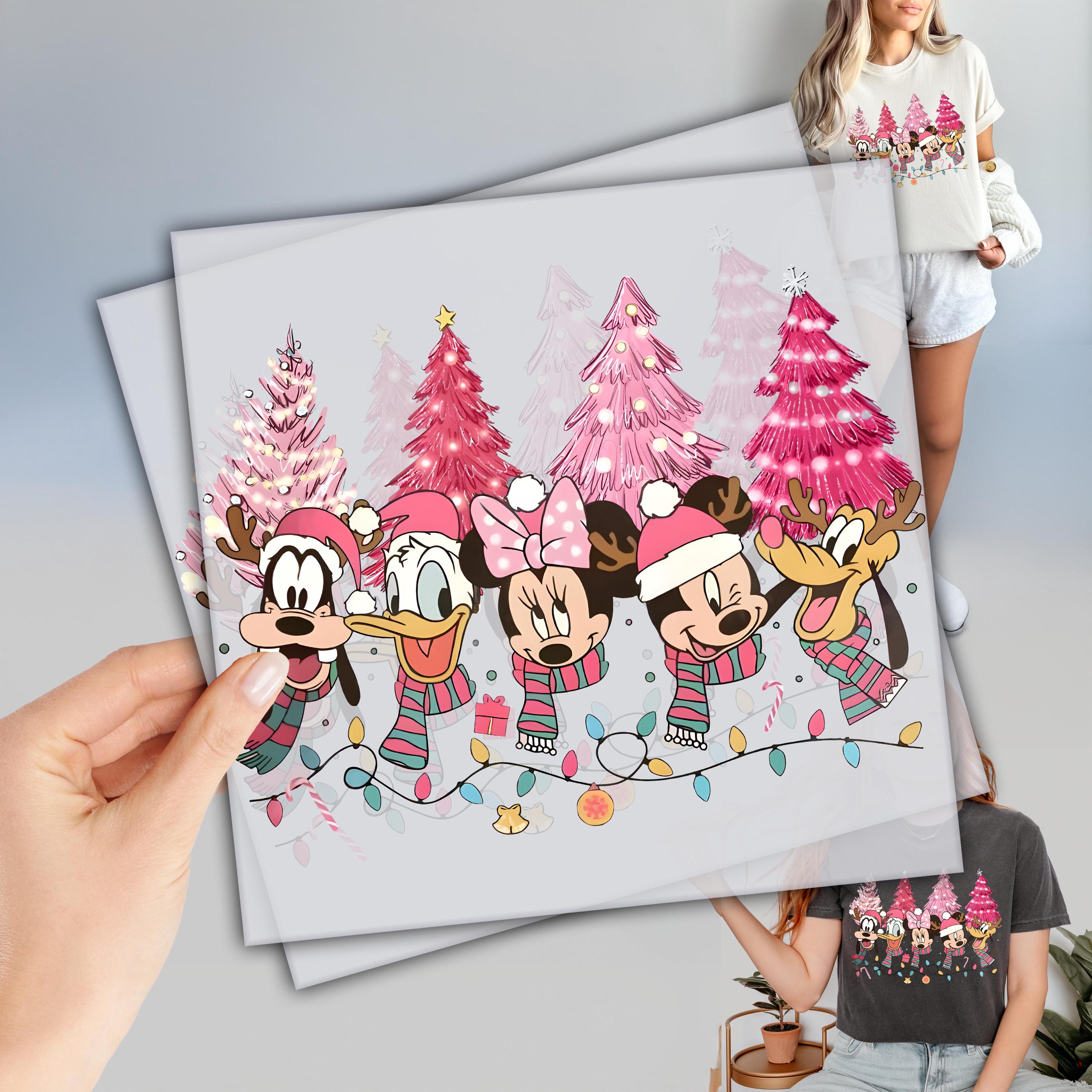 Disney Christmas Ready to Press DTF Transfer, Dtf Ready to Apply, Pink Christmas Tree Screen Transfer, Iron On Decals