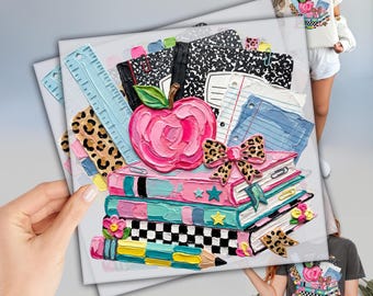 Teacher and Student Heat Transfer: Back to School Apple Notbooks (Personalized, Easy Peel)
