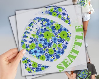 Floral Seattle Heat Transfer - Football Ball Easy Iron-On T-shirt Decal
