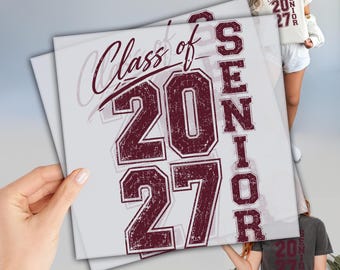 Burgundy Class of Senior 2027 Heat Transfer - Happy First Day School Design