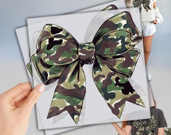 Camo Bow DTF, Ready to Press DTF Transfers, Camo Coquette Bow Dtf, Heat Press Transfer, Camouflage Bow Dtf, High Quality, Sarcastic Dtf