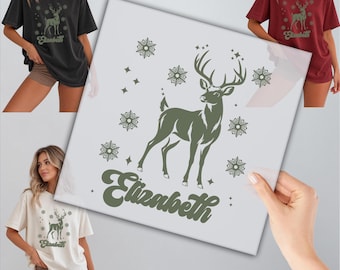 Custom Christmas Deer DTF, Snowflakes Heat Press