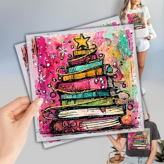 Watercolor Christmas Books Dtf, Ready To Press Dtf Transfers, Merry Christmas Dtf Transfer, Christmas Gifts, Heat Press Transfers