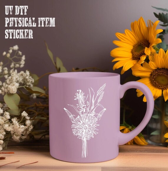 Line Flower Sticker Transfer, UV DTF Print (Phone Cases, Mugs, Tumblers)