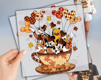 Mickey and Friends Fall Heat Transfer, Thanksgiving Print (Autumn Colors), Balloons