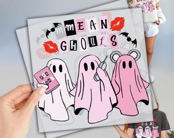 Mean Ghouls Halloween Transfer - Pink Ghost, Easy Apply