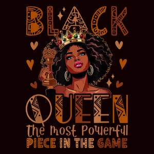 Definición de Reina Negra - Pieza poderosa y orgullosa de ajedrez Diseño PNG de mujeres afroamericanas. Definición de Reina Negra PNG, Diseño de mujeres negras orgullosas, Arte poderoso.