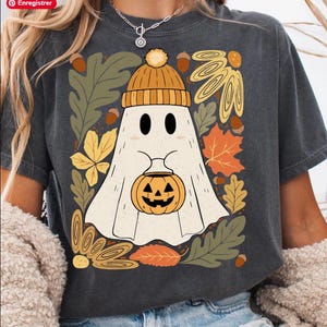 Fall Ghost PNG , Cute Halloween Ghost with Beanie Sublimation , Autumn Leaves Pumpkin PNG , Cozy Spooky Season Digital , halloween png