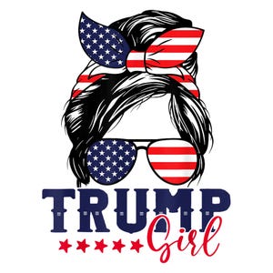 Trump Girl Messy Bun Trump 2025 Election American Flag Digital PNG Design