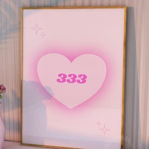 333 angel number poster | Pink positivity wall art trendy decor | Cute girly print | Spiritual poster | Manifestation Art Print | Retro art