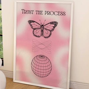 kosmisches Wandbild Psychedelische Kunst Poster 70er Jahre Wand Kunst Dekor rosa Schmetterlinge retro Wandbehang Vintage trippy art sofort download