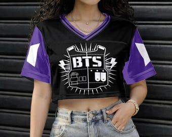 Kpop Crop Top Jersey BT-S Inspired Custom Name Shirt AR-MY Football Jersey Fan Streetwear Women Jersey Floral Bow Design Fan Gift Outfit