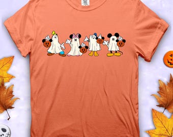 Camiseta de Halloween do Mickey Friends, Camiseta fantasma do Mickey e seus amigos, Camiseta retrô assustadora do Mickey, Camiseta fofa do Mickey fantasma, Minnie, Donald e Margarida, Pateta
