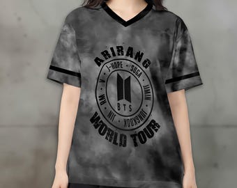 BT-S Football Jersey Custom Name Number, Kpop Style Shirt, Korean Floral Sports Jersey, Personalized Fan Gift, Arirang Unisex Streetwear Tee