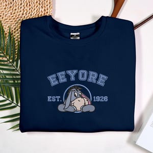 Eeyore geborduurd sweatshirt met ronde hals Pooh en vrienden geborduurd Eeyore-sweater, klassieke Winnie The Pooh volwassen unisex ronde hals