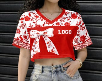 Kpop Crop Top Jersey BT-S Inspired Custom Name Shirt AR-MY Football Jersey Fan Streetwear Women Jersey Floral Bow Design Fan Gift Outfit