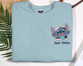 Personalized Sweatshirt Embroidered Stitch Character Embroidered Sweatshirt Embroidered Sweatshirt Gift Stitch Custom name Shirt Gifts