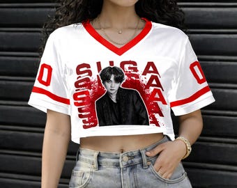 Kpop Crop Top Jersey BT-S Inspired Custom Photo name Shirt AR-MY Football Jersey Fan Streetwear Women Jersey Sugar Fan Gift Outfit