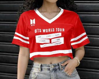 Camiseta corta de Kpop inspirada en BT-S, camiseta personalizada con nombre AR-MY, camiseta de fútbol para fans, ropa urbana para mujeres, camiseta con diseño de lazo floral, regalo para fans.