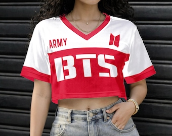 Kpop Crop Top Jersey BT-S Inspired Custom Name Shirt AR-MY Football Jersey Fan Gift Korean Streetwear Women Jersey