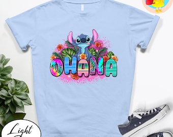 Camiseta de Ohana Stitch, camiseta divertida de Stitch, camiseta de Stitch, camisetas de Ohana de Stitch, camisa hawaiana, camisetas de Ohana significa familia
