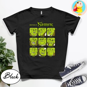 面白いシュレックの感情シャツ ミーム オーガフェイス グラフィックTシャツ シュレック ムードチャートTシャツ 漫画キャラクターギフト シュレック ユニセックス ユーモアシャツ 面白いシュレック