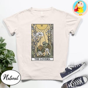 Kikker tarotkaart shirt de liefhebbers kaart Tee Cottagecore kikker paar T-shirt grillige natuur tarot esthetische kikker en pad shirt