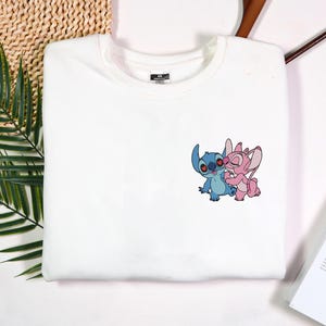 Personalized Couple Sweatshirt Embroidered Lilo Stitch Couple Character Sweater Embroidered Couple Sweatshirt Gift Valentines Day