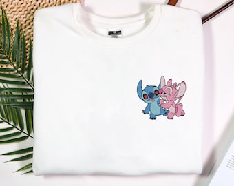 Personalized Couple Sweatshirt Embroidered Lilo Stitch Couple Character Sweater Embroidered Couple Sweatshirt Gift Valentines Day